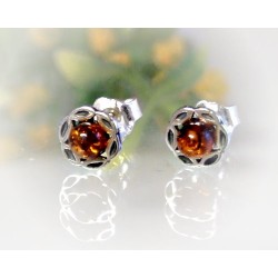 Bernstein Ohrstecker Silber 925 Ohrringe Blume cognac Sterlingsilber ed62