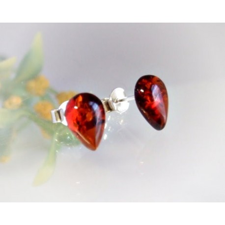 Bernstein Ohrstecker Silber 925 Ohrringe Tropfen cognac Sterlingsilber ed57