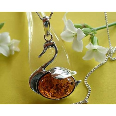 Bernsteinschmuck - Bernstein-Anhänger Schwan Silber-925  (AM421)
