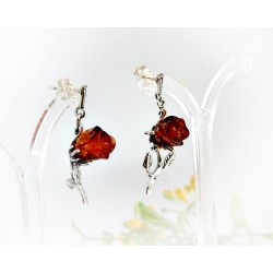 Bernstein Ohrstecker Silber 925 Ohrringe Rose Blume cognac Sterlingsilber ed80