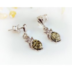 Bernstein Ohrstecker Silber 925 Ohrringe Eule grün Sterlingsilber ed87a