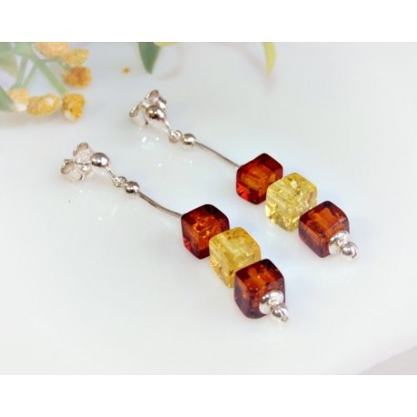 Bernstein Ohrstecker Silber 925 Ohrringe mehrfarbig Sterlingsilber ed103