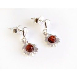 Bernstein Ohrstecker Silber 925 Ohrringe Kleeblatt cognac Sterlingsilber ed101a