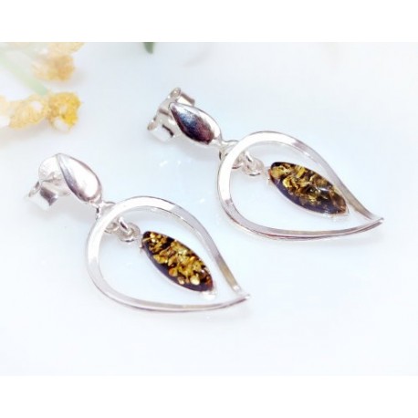 Bernstein Ohrstecker Silber 925 Ohrringe grün Sterlingsilber ed105