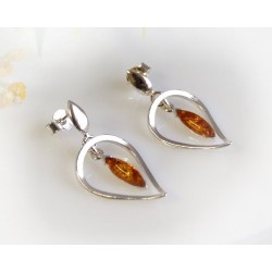 Bernstein Ohrstecker Silber 925 Ohrringe cognac Sterlingsilber ed107
