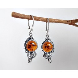 Bernstein Ohrhänger rund cognac  Sterlingsilber Silber 925 BJ155