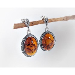 Bernstein Ohrstecker Silber 925 Ohrringe cognac oval Sterlingsilber ED122