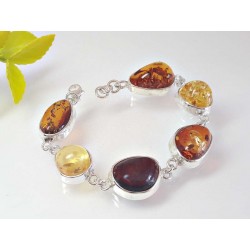 Bernstein Armband Silber 925 mehrfarbig 17 cm Sterlingsilber bb155