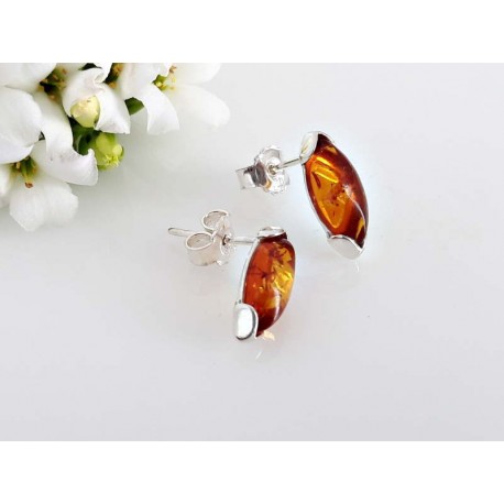 Bernstein Ohrstecker Silber 925 Ohrringe cognac Sterlingsilber ed153a