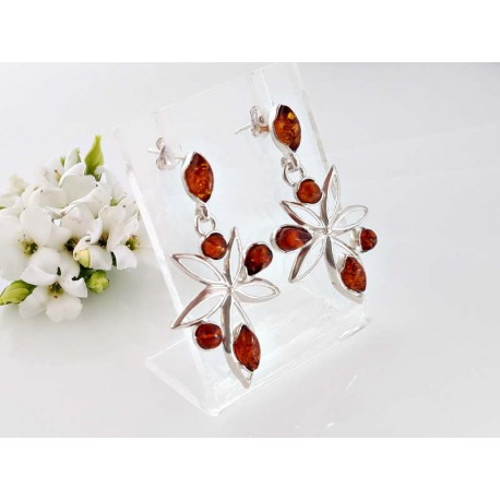 Bernstein Ohrstecker Silber 925 Ohrringe cognac Sterlingsilber ed155a