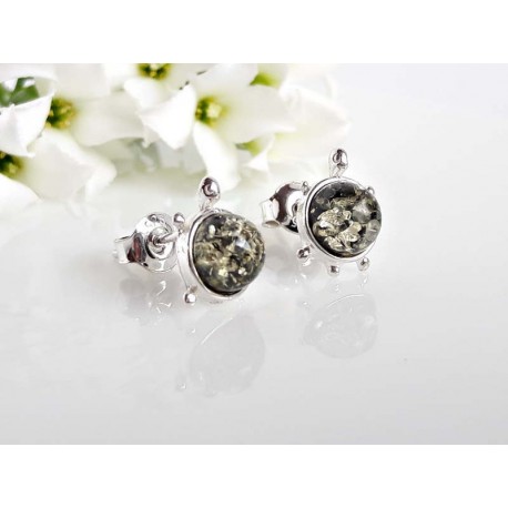 Bernstein Ohrstecker Silber 925 Ohrringe grün Schildkröte Sterlingsilber ed174 grün