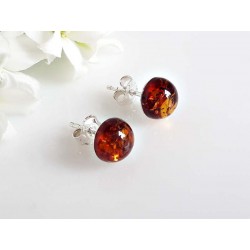 Bernstein Ohrstecker Silber 925 Ohrringe Halbkugel cognac Sterlingsilber ed165