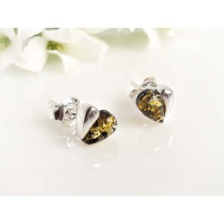 Bernstein Ohrstecker Silber 925 Ohrringe Herz grün Sterlingsilber ed175 grün