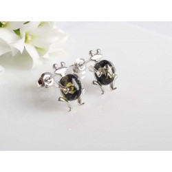 Bernstein Ohrstecker Silber 925 Ohrringe Frosch grün Sterlingsilber ed167-grün