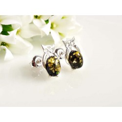 Bernstein Ohrstecker Silber 925 Eulen Ohrringe Eule grün Sterlingsilber ed166-grün