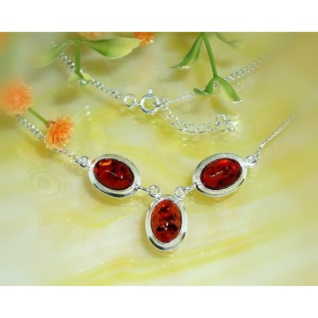 Bernsteinschmuck - Bernstein-Collier 42 cm Silber-925  (BE32)