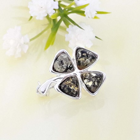 Bernstein Brosche Kleeblatt Silber 925 Bernsteinschmuck CX74