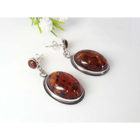 Bernstein Ohrstecker Silber 925 Ohrringe oval cognac Sterlingsilber ed187