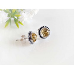 Bernstein Ohrstecker Silber 925 Ohrringe gelb rund Sterlingsilber ed182