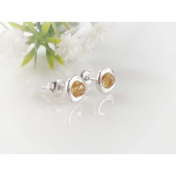 Bernstein Ohrstecker Silber 925 Ohrringe gelb rund Sterlingsilber ed183