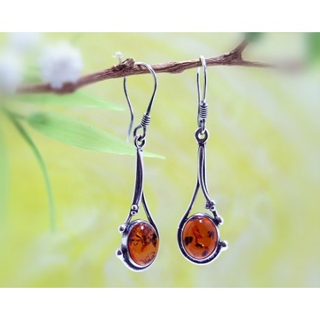 Bernstein Ohrhänger  oval cognac Sterlingsilber Silber 925 BJ24