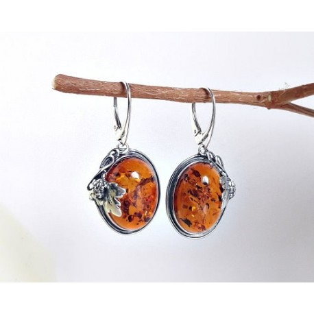 Bernstein Ohrhänger oval cognac Sterlingsilber Silber 925 BJ151