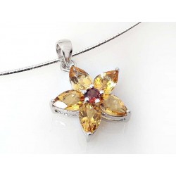 Collier Halsreif Silber 925 42 cm mit Blume Citrin Granat Sterlingsilber sd166
