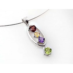 Collier Halsreif Silber 925 42 cm Granat, Citrin, Amethyst, Peridot Sterlingsilber sd165