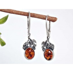 Bernstein Ohrringe Ohrhänger oval cognac Sterlingsilber Silber 925 EA17