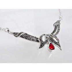 Silber Collier 45 cm Granat, Markasit rot Sterlingsilber 925 sd09