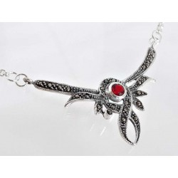 Silber Collier 45 cm Granat, Markasit rot Sterlingsilber 925 sd08