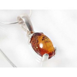Bernsteinschmuck - Bernstein-Anhänger cognac braun oval Silber 925 BP26