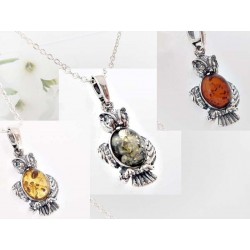 Bernsteinschmuck - Bernstein-Anhänger Eulen Silber-925 ba418