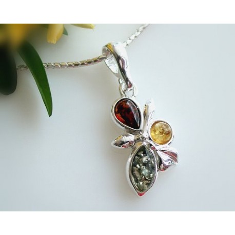 Bernsteinschmuck Bernstein Anhänger braun gelb grün Silber-925 BI20