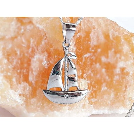 Segelboot Anhänger Zirkonia weiß Silber 925  Silber 925 su355