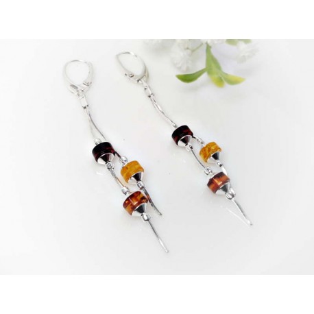 Bernstein Ohrhänger Silber 925 Ohrringe braun gelb  bj188