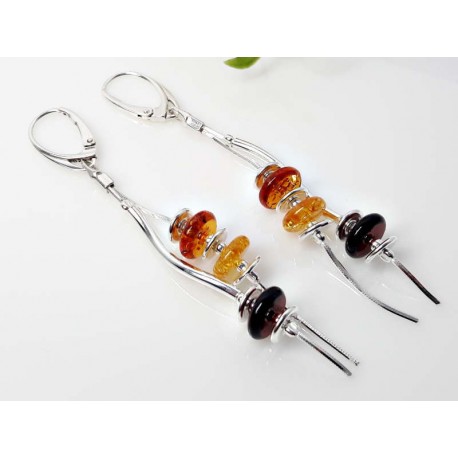 Bernstein Ohrhänger Silber 925 Ohrringe braun gelb  bj189