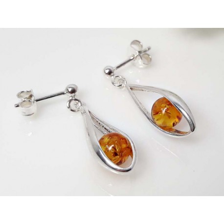 Bernstein Ohrstecker Silber 925 Kugel braun Ohrringe  ed214