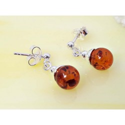 Bernstein Ohrstecker Silber 925 Kugel braun Ohrringe  ed203