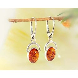 Bernstein Ohrhänger Silber 925 Ohrringe braun gelb  eb02