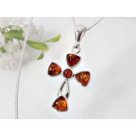 Bernstein Kreuzanhänger Silber 925 ba442