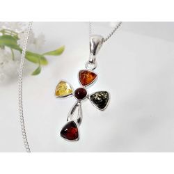 Bernstein Kreuz Anhänger grün Silber 925  ba441