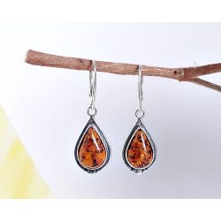 Bernstein Ohrhänger Tropfen cognac Sterlingsilber Silber 925  BJ162