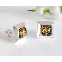 Bernstein Ohrstecker Silber 925 Ohrringe grün gelb Sterlingsilber ED131