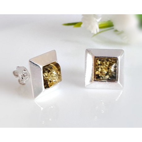 Bernstein Ohrstecker Silber 925 Ohrringe grün gelb Sterlingsilber ED131