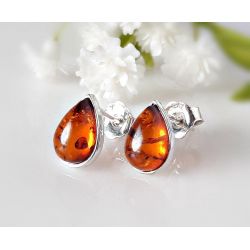 Bernstein Ohrstecker Tropfen Silber 925  ED223
