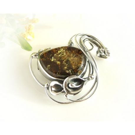 Bernsteinschmuck  Bernstein Brosche Anhänger Silber 925 CY61A*