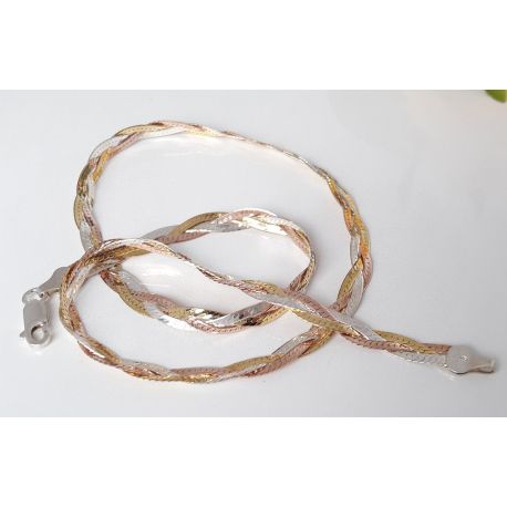 Collier Silber geflochten vergoldet 45 cm Silber 925  KB64