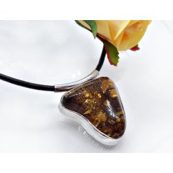 Bernsteinkette mit Lederband 48 cm Silber 925 Bernsteinschmuck DC236