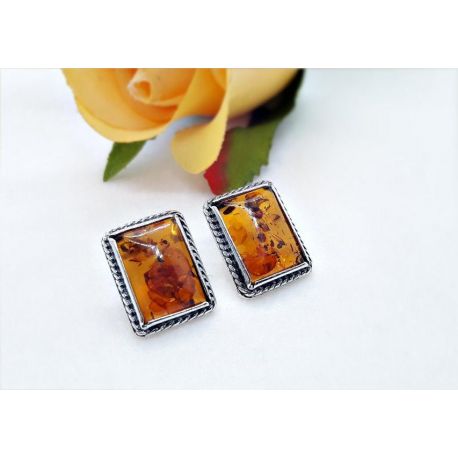 Bernstein Ohrstecker Silber 925 Ohrringe cognac Sterlingsilber ed111